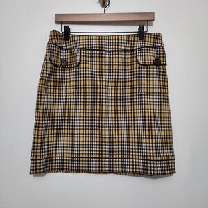 Harold’s Size 10 Brown White Yellow Plaid Mini Skirt Front Pockets Preppy 19"